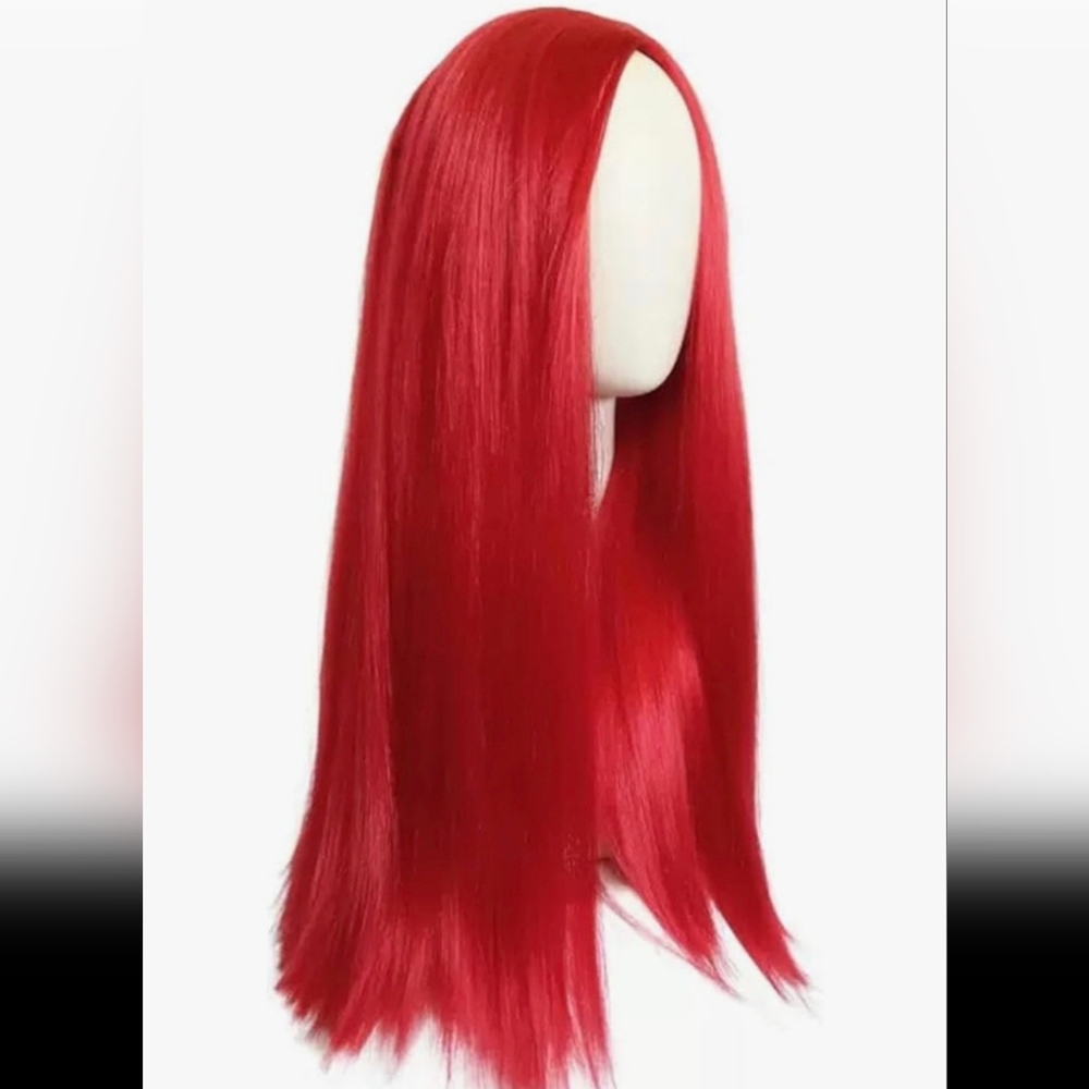 Red hair Wig. Light Blue and Black Stitch Pattern Socks & Sleeves. One Size.